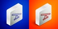 Isometric line Seesaw icon isolated on blue and orange background. Teeter equal board. Playground symbol. Silver square