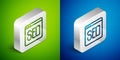 Isometric line SEO optimization icon isolated on green and blue background. Silver square button. Vector Royalty Free Stock Photo