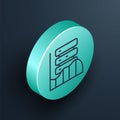 Isometric line Server, Data, Web Hosting icon isolated on black background. Turquoise circle button. Vector Royalty Free Stock Photo