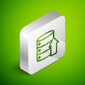 Isometric line Server, Data, Web Hosting icon isolated on green background. Silver square button. Vector Illustration Royalty Free Stock Photo