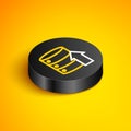Isometric line Server, Data, Web Hosting icon isolated on yellow background. Black circle button. Vector Royalty Free Stock Photo