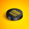 Isometric line Server, Data, Web Hosting icon isolated on yellow background. Black circle button. Vector Royalty Free Stock Photo