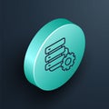 Isometric line Server and gear icon isolated on black background. Adjusting app, service concept, setting options Royalty Free Stock Photo