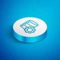 Isometric line Server and gear icon isolated on blue background. Adjusting app, service concept, setting options Royalty Free Stock Photo