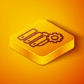 Isometric line Server and gear icon isolated on orange background. Adjusting app, service concept, setting options Royalty Free Stock Photo