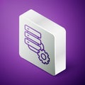 Isometric line Server and gear icon isolated on purple background. Adjusting app, service concept, setting options Royalty Free Stock Photo