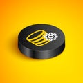 Isometric line Setting database server icon isolated on yellow background. Database Center. Black circle button. Vector Royalty Free Stock Photo