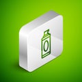 Isometric line Shaving gel foam icon isolated on green background. Shaving cream. Silver square button. Vector