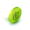Isometric line Shield with bitcoin icon isolated on white background. Cryptocurrency mining, blockchain technology