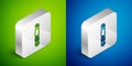 Isometric line Shock absorber icon isolated on green and blue background. Silver square button. Vector Royalty Free Stock Photo