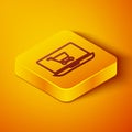 Isometric line Shopping cart on screen laptop icon isolated on orange background. Concept e-commerce, e-business, online Royalty Free Stock Photo