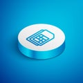 Isometric line Sim card icon isolated on blue background. Mobile cellular phone sim card chip. Mobile telecommunications