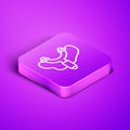 Isometric line Slingshot icon isolated on purple background. Purple square button. Vector