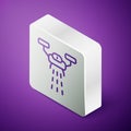 Isometric line Smart farm with drone control for seed planting icon isolated on purple background. Innovation technology Royalty Free Stock Photo