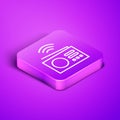 Isometric line Smart radio system icon isolated on purple background. Internet of things concept with wireless