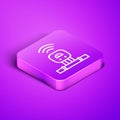 Isometric line Smart sensor system icon isolated on purple background. Internet of things concept with wireless