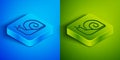 Isometric line Snail icon isolated on blue and green background. Square button. Vector
