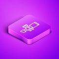 Isometric line Sniper optical sight icon isolated on purple background. Sniper scope crosshairs. Purple square button