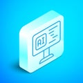 Isometric line Software, web developer programming code icon isolated on blue background. Javascript computer script Royalty Free Stock Photo