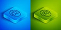 Isometric line Special forces soldier icon isolated on blue and green background. Army and police symbol of defense. Square button