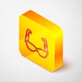 Isometric line Sport cycling sunglasses icon isolated on grey background. Sport glasses icon. Yellow square button