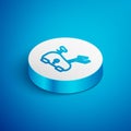 Isometric line Stationary bicycle icon isolated on blue background. Exercise bike. White circle button. Vector Royalty Free Stock Photo