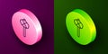 Isometric line Stone age hammer icon isolated on purple and green background. Circle button. Vector