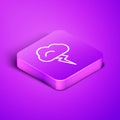 Isometric line Storm icon isolated on purple background. Cloud and lightning sign. Weather icon of storm. Purple square Royalty Free Stock Photo