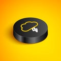 Isometric line Storm icon isolated on yellow background. Cloud and lightning sign. Weather icon of storm. Black circle Royalty Free Stock Photo
