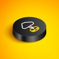 Isometric line Storm icon isolated on yellow background. Cloud and lightning sign. Weather icon of storm. Black circle Royalty Free Stock Photo