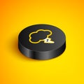 Isometric line Storm icon isolated on yellow background. Cloud and lightning sign. Weather icon of storm. Black circle Royalty Free Stock Photo