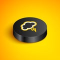 Isometric line Storm icon isolated on yellow background. Cloud and lightning sign. Weather icon of storm. Black circle Royalty Free Stock Photo