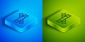 Isometric line Sugar stick packets icon isolated on blue and green background. Blank individual package for bulk food