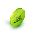 Isometric line Swimming pool with ladder icon isolated on white background. Green circle button. Vector Royalty Free Stock Photo