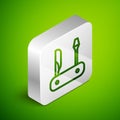 Isometric line Swiss army knife icon isolated on green background. Multi-tool, multipurpose penknife. Multifunctional