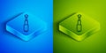 Isometric line Telescopic baton icon isolated on blue and green background. Square button. Vector