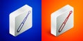 Isometric line Telescopic baton icon isolated on blue and orange background. Silver square button. Vector