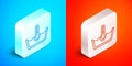 Isometric line Temperature wash icon isolated on blue and red background. Temperature wash. Silver square button. Vector