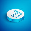 Isometric line Text icon isolated on blue background. White circle button. Vector Royalty Free Stock Photo
