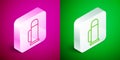 Isometric line Thermos container icon isolated on pink and green background. Thermo flask icon. Camping and hiking Royalty Free Stock Photo