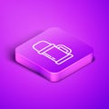 Isometric line Thermos container icon isolated on purple background. Thermo flask icon. Camping and hiking equipment