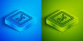 Isometric line Thermostat icon isolated on blue and green background. Temperature control. Square button. Vector