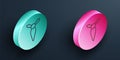 Isometric line Tie icon isolated on black background. Necktie and neckcloth symbol. Turquoise and pink circle button