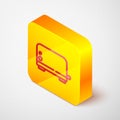 Isometric line Toaster icon isolated on grey background. Yellow square button. Vector Royalty Free Stock Photo