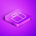 Isometric line Toilet paper roll icon isolated on purple background. Purple square button. Vector Royalty Free Stock Photo