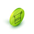 Isometric line Towel on a hanger icon isolated on white background. Bathroom towel icon. Green circle button. Vector