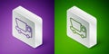 Isometric line Toy truck icon isolated on purple and green background. Silver square button. Vector Royalty Free Stock Photo