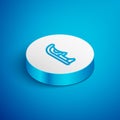 Isometric line Traditional indian shoes icon isolated on blue background. White circle button. Vector