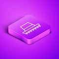Isometric line Traditional spanish hat icon isolated on purple background. Purple square button. Vector Royalty Free Stock Photo