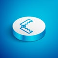 Isometric line Trap hunting icon isolated on blue background. White circle button. Vector Royalty Free Stock Photo